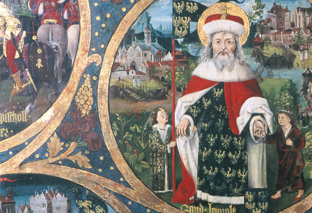 Dieses Bild zeigt das Triptychon, welches das Stift Klosterneuburg nach der Heiligsprechung von Leopold III. 1485 schaffen ließ.
